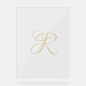 Gold Minimal Monogram Clear Wedding Entry アクリルサイン (正面)
