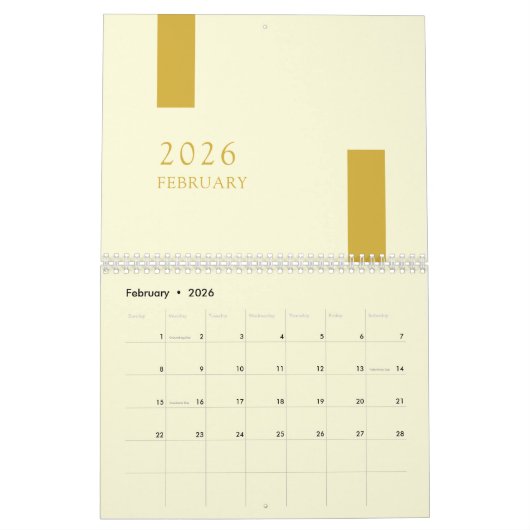 Gold Minimalist Modern 2026 Wall Calendar カレンダー (2月 2026)
