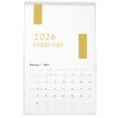 Gold Minimalist Modern 2026 Wall Calendar カレンダー (2月 2027)
