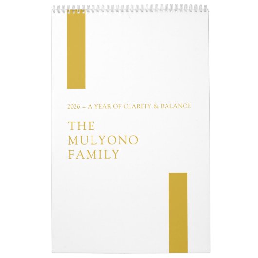 Gold Minimalist Modern 2026 Wall Calendar カレンダー (カバー)