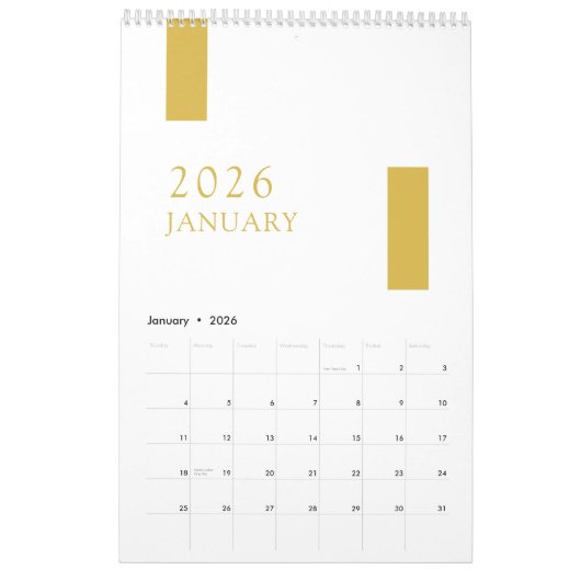 Gold Minimalist Modern 2026 Wall Calendar カレンダー (1月 2026)