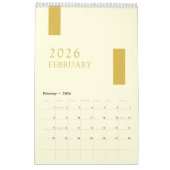 Gold Minimalist Modern 2026 Wall Calendar カレンダー (2月 2026)