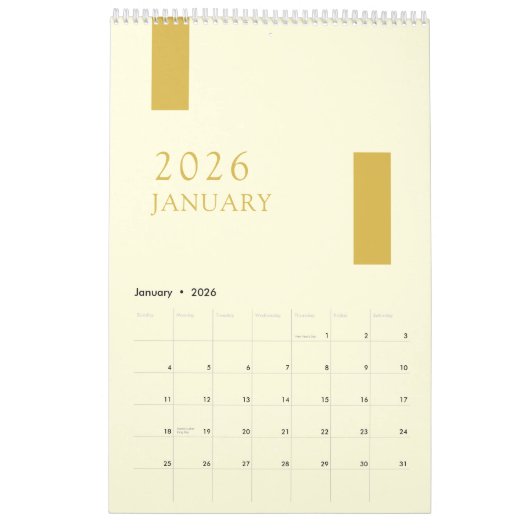 Gold Minimalist Modern 2026 Wall Calendar カレンダー (1月 2026)