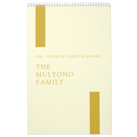 Gold Minimalist Modern 2026 Wall Calendar カレンダー (カバー)