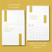 Gold Minimalist Modern 2026 Wall Calendar カレンダー