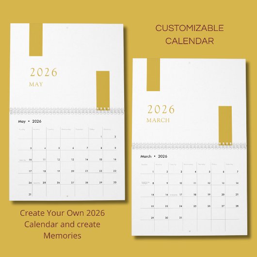 Gold Minimalist Modern 2026 Wall Calendar カレンダー