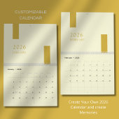 Gold Minimalist Modern 2026 Wall Calendar カレンダー