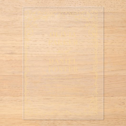 Gold Minimalist Modern Victorian Wedding アクリル招待状 (正面)