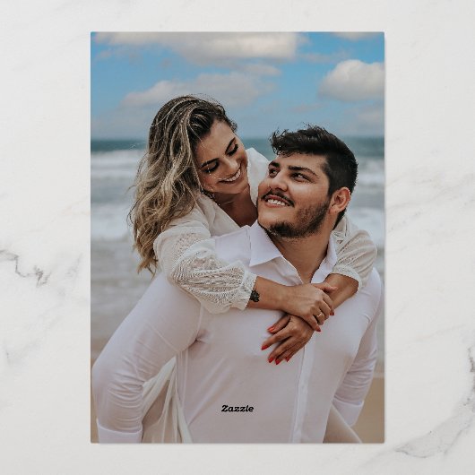 Gold Modern Beach Coastal Palm Wedding  箔招待状 (裏面)