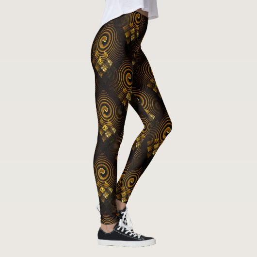 Gold Modern Boho Elegant Abstract Art Pattern #502 レギンス (右)