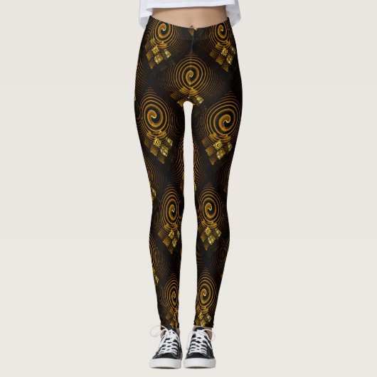Gold Modern Boho Elegant Abstract Art Pattern #502 レギンス (正面)