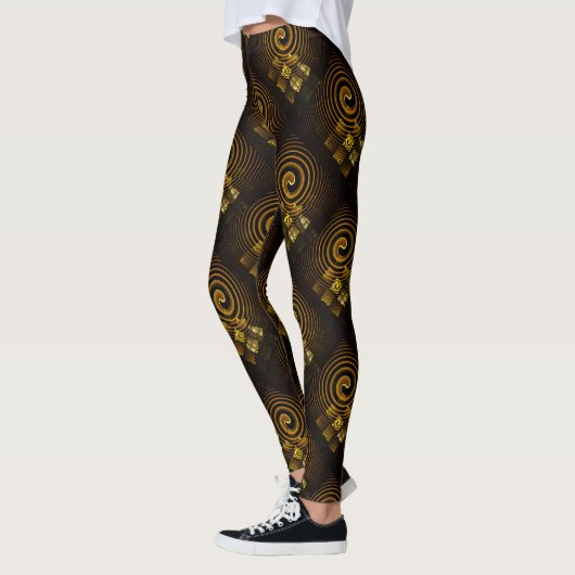 Gold Modern Boho Elegant Abstract Art Pattern #502 レギンス (左)
