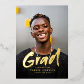 Gold Modern Brush Script Photo Graduation 箔招待状 (正面)