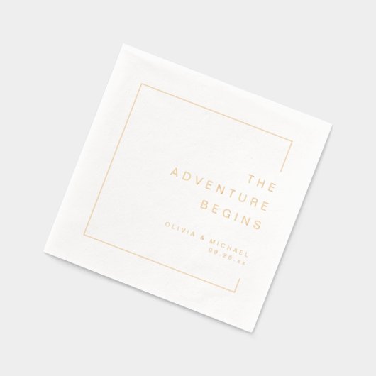 Gold Modern Chic Minimalist Wedding 箔ナプキン (左)