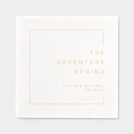 Gold Modern Chic Minimalist Wedding 箔ナプキン (正面)