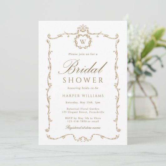 Gold Modern Classic Frame Bridal Shower  招待状 (スタンド正面)
