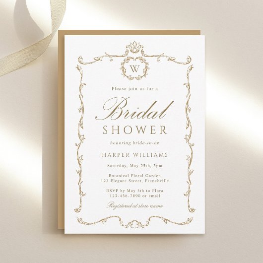 Gold Modern Classic Frame Bridal Shower  招待状