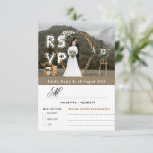 Gold Modern Minimalist Photo & QR Wedding RSVP サンキューカード (スタンド正面)