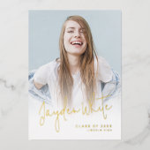 Gold Modern Script 4 Photo Graduation Announcement 箔招待状 (正面)