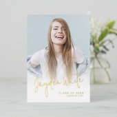 Gold Modern Script 4 Photo Graduation Announcement 箔招待状 (立ち正面)