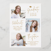 Gold Modern Script 4 Photo Graduation Announcement 箔招待状 (裏面)