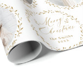 Gold Modern Script Merry Christmas Family 6 photo ラッピングペーパー (ロールコーナー)