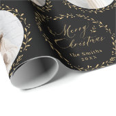 Gold Modern Script Merry Christmas Family 6 photo ラッピングペーパー (ロールコーナー)