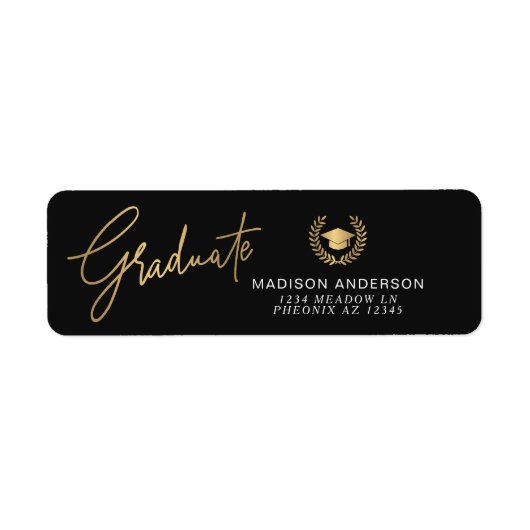 Gold Modern Script Simple Graduation  ラベル (正面)