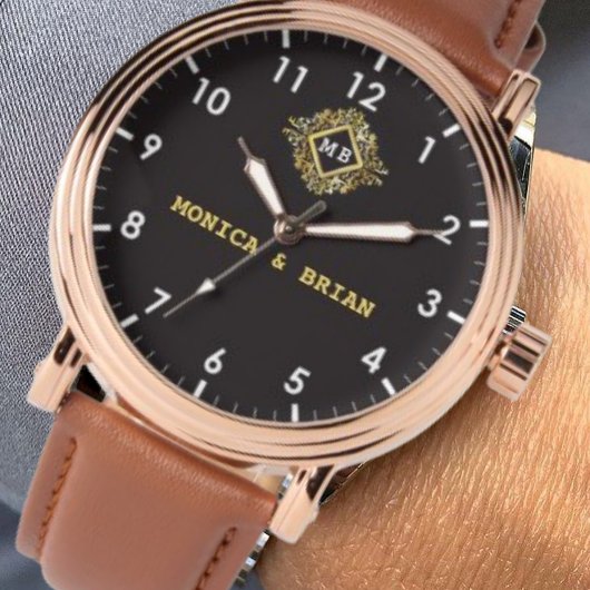 Gold Monogram couple names gift  腕時計