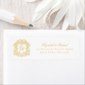 Gold Monogram Crest Wedding Return Address ラベル (インサイチュ)