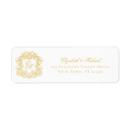 Gold Monogram Crest Wedding Return Address ラベル