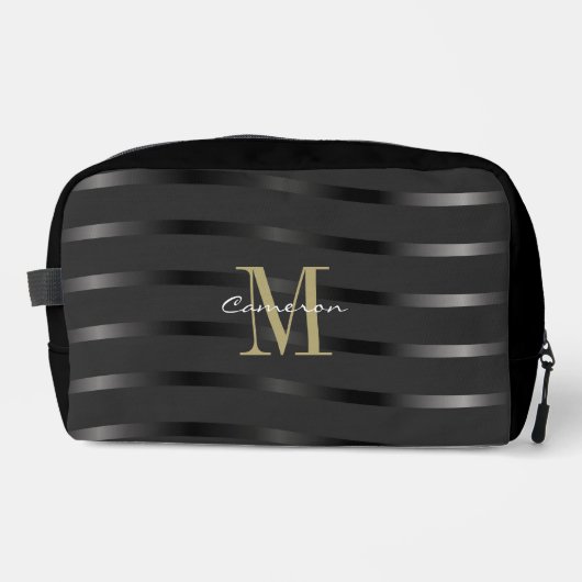 Gold Monogram Initial and Name On Black Gift ドップキット (正面)