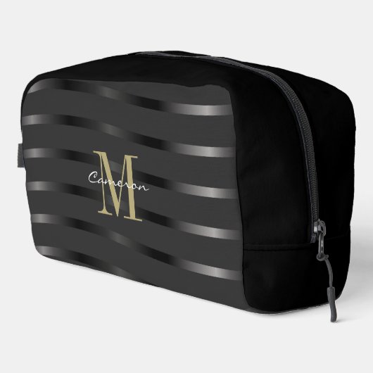 Gold Monogram Initial and Name On Black Gift ドップキット (右コーナー)