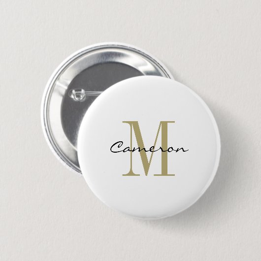 Gold Monogram Initial and Name Personalized 缶バッジ (正面&裏面)