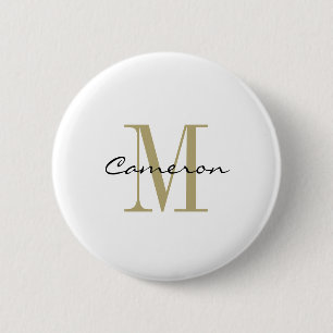 Gold Monogram Initial and Name Personalized 缶バッジ