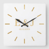 Gold Monogram Initials Square Wall Clock スクエア壁時計 (正面)