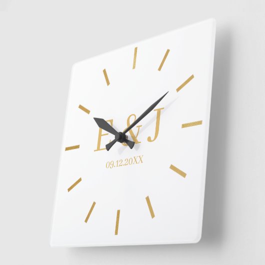 Gold Monogram Initials Square Wall Clock スクエア壁時計 (傾斜)