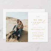 Gold Monogram & Photo Modern Engagement Party 招待状 (正面/裏面)