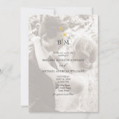 Gold Monogram Photo QR Code Wedding 招待状 (正面)