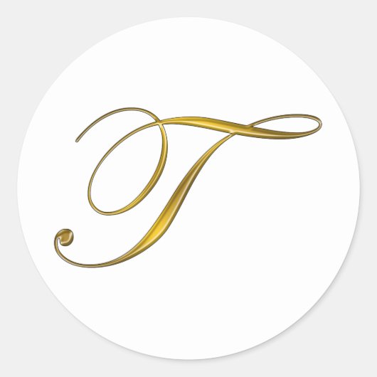 Gold Monogram T Envelope Seal Label Sticker ラウンドシール (正面)