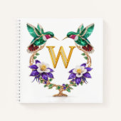 Gold Monogram W Hummingbird Jeweled Wedding Gift ノートブック (正面)