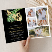 Gold Monstera Tropical Palm Black QR Code Wedding 招待状