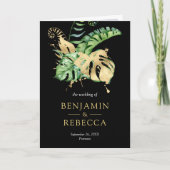 Gold Monstera Tropical Palm Black QR Code Wedding 招待状 (正面)