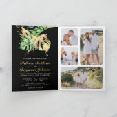 Gold Monstera Tropical Palm Black QR Code Wedding 招待状 (内部)