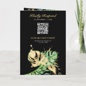 Gold Monstera Tropical Palm Black QR Code Wedding 招待状 (裏面)