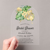 Gold Monstera Tropical Palm Bridal Shower アクリル招待状 (インサイチュ (ポータブル))