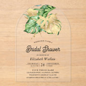 Gold Monstera Tropical Palm Bridal Shower アクリル招待状 (正面)