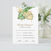 Gold Monstera Tropical Palm Wedding 出欠カード (スタンド正面)