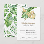 Gold Monstera Tropical Palm Wedding 出欠カード (正面/裏面)