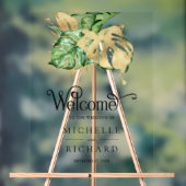 Gold Monstera Tropical Palm Wedding Welcome アクリルサイン (ニュートラル)